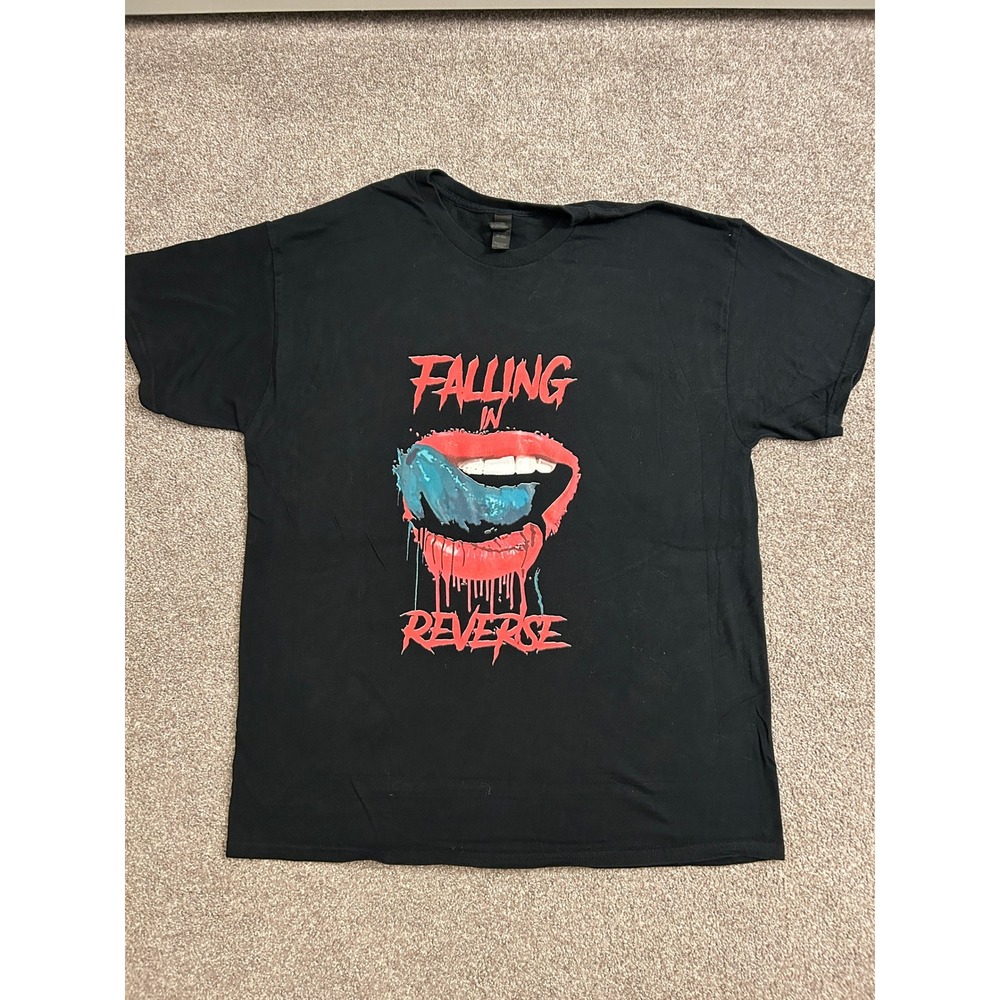 Falling In Reverse T-Shirt Mens XL Black Excellent Band Merch Dripping Lips